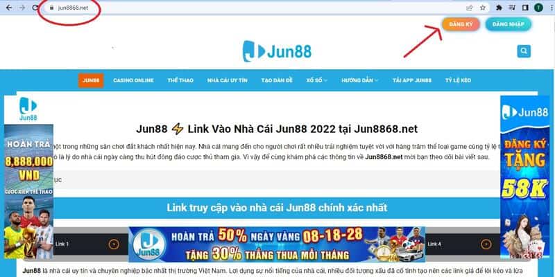 Bước đầu tiên để đăng ký tài khoản Jun88